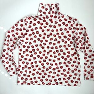 Classic Elements Christmas Holiday Poinsettia Print Turtleneck L